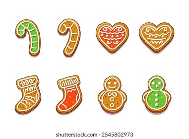 Festive Christmas Gingerbread Cookies With Intricate Designs Showcasing Candy Canes, Hearts, Stockings And Snowman Shape Richly Iced In Vibrant Colors Perfect For Holiday Celebrations And Seasonal Joy