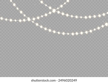 Festive Christmas gold garlands, dust, sparkle, and a star. Decorative element for greeting cards, invitations, backgrounds, business cards. Winter collection Christmas background. Light glow sparkl.