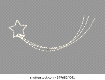 Festive Christmas gold garlands, dust, sparkle, and a star. Decorative element for greeting cards, invitations, backgrounds, business cards. Winter collection Christmas background. Light glow sparkl.