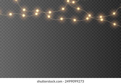 Festive Christmas gold garlands, dust, sparkle, and a star. Decorative element for greeting cards, invitations, backgrounds, business cards. Winter collection Christmas background. Light glow sparkl.