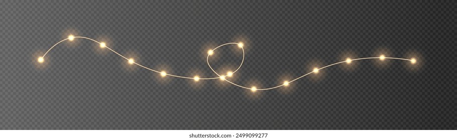 Festive Christmas gold garlands, dust, sparkle, and a star. Decorative element for greeting cards, invitations, backgrounds, business cards. Winter collection Christmas background. Light glow sparkl.