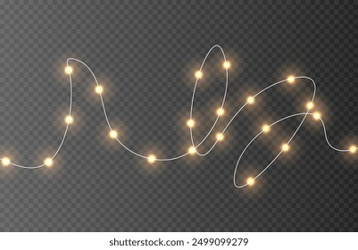 Festive Christmas gold garlands, dust, sparkle, and a star. Decorative element for greeting cards, invitations, backgrounds, business cards. Winter collection Christmas background. Light glow sparkl.