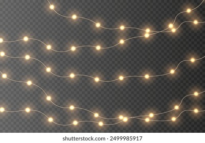 Festive Christmas gold garlands, dust, sparkle, and a star. Decorative element for greeting cards, invitations, backgrounds, business cards. Winter collection Christmas background. Light glow sparkl.