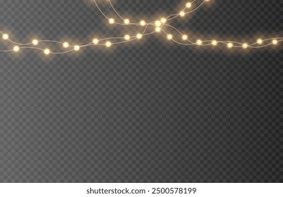 Festive Christmas gold garlands, dust, sparkle, and a star. Decorative element for greeting cards, invitations, backgrounds, business cards. Winter collection Christmas background. Light glow sparkl.
