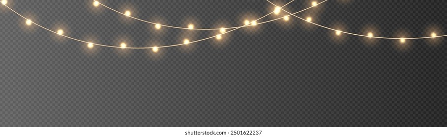 Festive Christmas gold garlands, dust, sparkle, and a star. Decorative element for greeting cards, invitations, backgrounds, business cards. Winter collection Christmas background. Light glow sparkl.