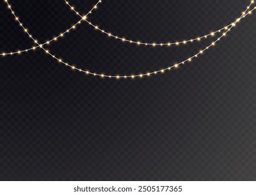 Festive Christmas gold garlands, dust, sparkle, and a star. Decorative element for greeting cards, invitations, backgrounds, business cards. Winter collection Christmas background. Light glow sparkl.