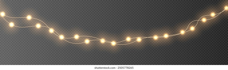 Festive Christmas gold garlands, dust, sparkle, and a star. Decorative element for greeting cards, invitations, backgrounds, business cards. Winter collection Christmas background. Light glow sparkl.