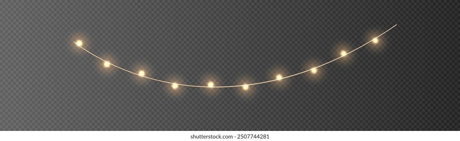 Festive Christmas gold garlands, dust, sparkle, and a star. Decorative element for greeting cards, invitations, backgrounds, business cards. Winter collection Christmas background. Light glow sparkl.