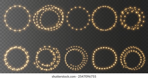 Festive Christmas Gold Garlands with Sparkling Lights: Decorative Elements for Cards, Invitations, and Winter Promotions