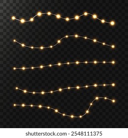 Festive Christmas Gold Garlands with Sparkling Lights: Decorative Elements for Cards, Invitations, and Winter Promotions
