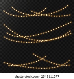 Festive Christmas Gold Garlands with Sparkling Lights: Decorative Elements for Cards, Invitations, and Winter Promotions