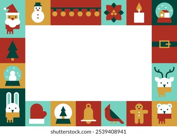 Festive Christmas Greeting Card Border with Holiday Icons in Minimalist Style