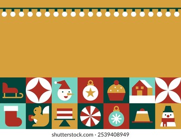 Festive Christmas Greeting Card Mockup with Vintage Icons and Warm Color Palette Vector Illustration