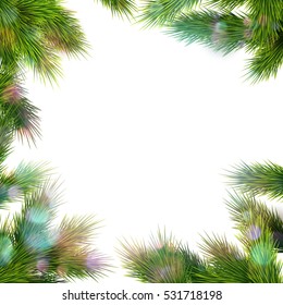 Festive Christmas greeting card template. Frame of tree branches. EPS 10 vector file included