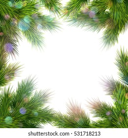 Festive Christmas greeting card template. Frame of tree branches. EPS 10 vector file included