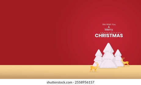 Festive Christmas Greeting with Reindeer and Snowy Trees for christmas background