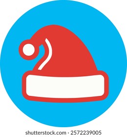 A festive Christmas hat icon on a vibrant blue background, featuring a classic red and white design with a fluffy pom-pom. This cheerful symbol captures the magic and warmth of the holiday spirit!