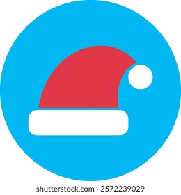 A festive Christmas hat icon on a vibrant blue background, featuring a classic red and white design with a fluffy pom-pom. This cheerful symbol captures the magic and warmth of the holiday spirit!