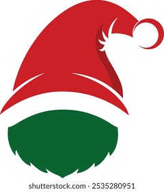 Un diseño de Vector de sombrero de Navidad festivo con un sombrero de Santa Claus clásico con adornos mullidos y un pom-pom, perfecto para proyectos y decoraciones de temática navideña.