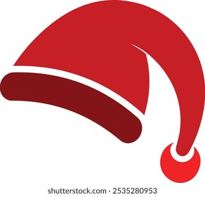 Un diseño de Vector de sombrero de Navidad festivo con un sombrero de Santa Claus clásico con adornos mullidos y un pom-pom, perfecto para proyectos y decoraciones de temática navideña.