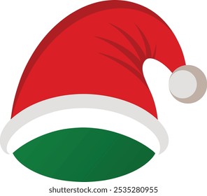 Un diseño de Vector de sombrero de Navidad festivo con un sombrero de Santa Claus clásico con adornos mullidos y un pom-pom, perfecto para proyectos y decoraciones de temática navideña.