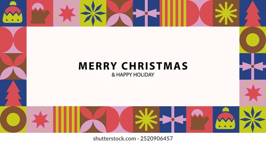 Festive Christmas and Holiday Banner with Striped Icon Patterns - Colorful Seasonal Greeting for Corporate and Personal Use