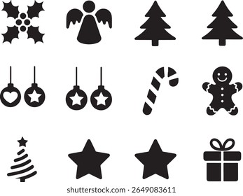 Festive Christmas Holiday Icons a Collection of Traditional Symbols Representing the Holiday Season and its Celebrations in Vector Format