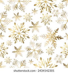 Festive Christmas holiday seamless pattern with bright golden snowflakes background