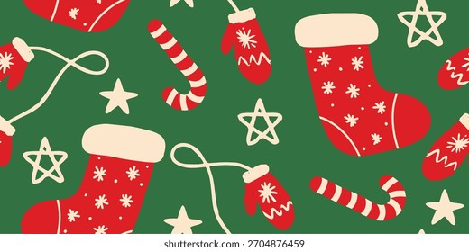 Festivo Natal Natal Padrão sem emenda com meias e luvas