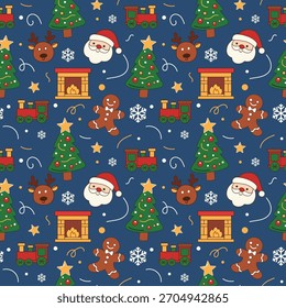 Festivo Natal Natal Padrão sem emenda com Santa, rena e pão de gengibre