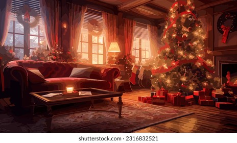 Festive Christmas Holidays Room Decoration Vector - High-Resolution Illustration for Seasonal Home Decor Projects