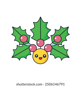 Festive Christmas holly vector with cartoon, clipart, and line art design for holiday decor