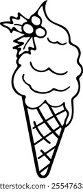 Festive Christmas Ice Cream Treat Coloring Vector Page