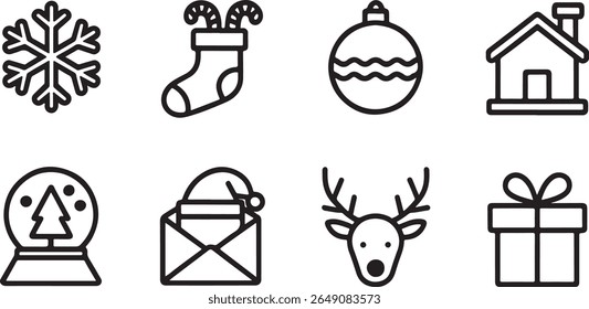 Festive Christmas Icon Collection a Variety of Holiday Symbols for Decoration and Design Projects Creating a Merry and Bright Atmosphere