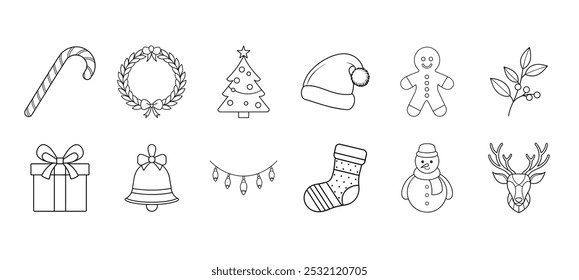 Festive Christmas Icon Pack Perfect for Coloring Books and Holiday Themed Designs