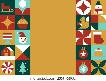 Festive Christmas Icons Border with Golden Blank Space for Text Vector Illustration