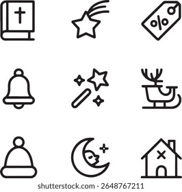 Festive Christmas Icons Featuring Religious Symbols and Holiday Imagery for Festive Designs and Celebrations