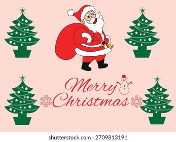 Conjunto de ilustración de Navidades festivas con Santa Claus, adornos navideños, muñecos de nieve, campanas y árboles de Navidad decorados. Perfecto para tarjetas de felicitación, Anuncios de temporada, publicaciones en redes sociales e invierno