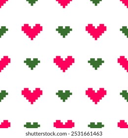 Festive Christmas Knit Pixel Heart Seamless Pattern