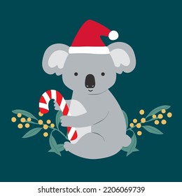 Festive Christmas Koala Bear With Candy Cane And Wattle