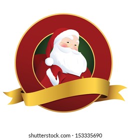 Festive Christmas label with smiling Santa Claus