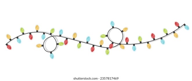 Festive Christmas light colorful garlands PNG. Decor element for postcards, invitations, backgrounds white , business cards. Winter new collection 2024.