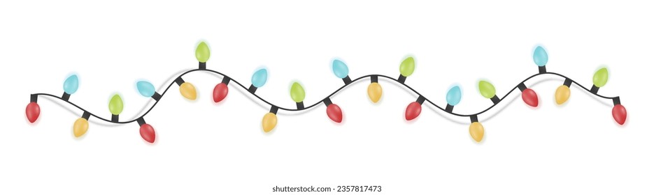 Festive Christmas light colorful garlands PNG. Decor element for postcards, invitations, backgrounds white , business cards. Winter new collection 2024.