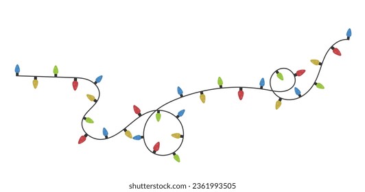 Festive Christmas light colorful garlands png. Decor element for postcards, invitations, backgrounds white , business cards. Stock royalty free. Winter new collection 2024.