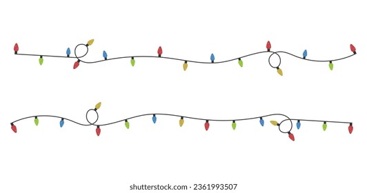 Festive Christmas light colorful garlands png. Decor element for postcards, invitations, backgrounds white , business cards. Stock royalty free. Winter new collection 2024.