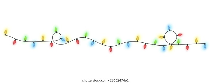  Festive Christmas light colorful garlands PNG. Decor element for postcards, invitations, backgrounds white , business cards. Winter new collection 2024.