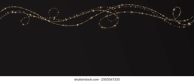 Festive Christmas light gold garlands png. Decor element for postcards, invitations, backgrounds transparent, business cards. Stock royalty free. Winter new collection 2025.	
