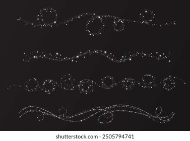 Festive Christmas light white garlands png. Decor element for postcards, invitations. Light white Twirl. Curve light effect of white line. Stock royalty free. Winter new collection 2024.