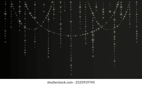 Festive Christmas light white garlands png. Decor element for postcards, invitations, backgrounds transparent, business cards. Stock royalty free. Winter new collection 2024.