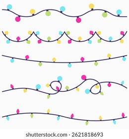 Festive Christmas lights illustration with glowing bulbs and holiday decorations, perfect for winter greeting cards, seasonal marketing materials, and joyful holiday-themed designs.